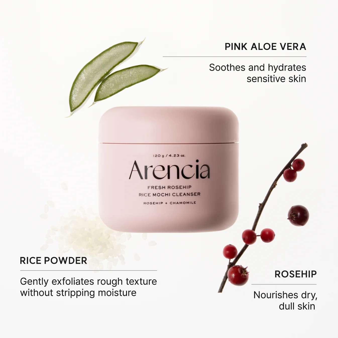 Arencia Fresh Rosehip Rice Mochi Cleanser (120g) view 4