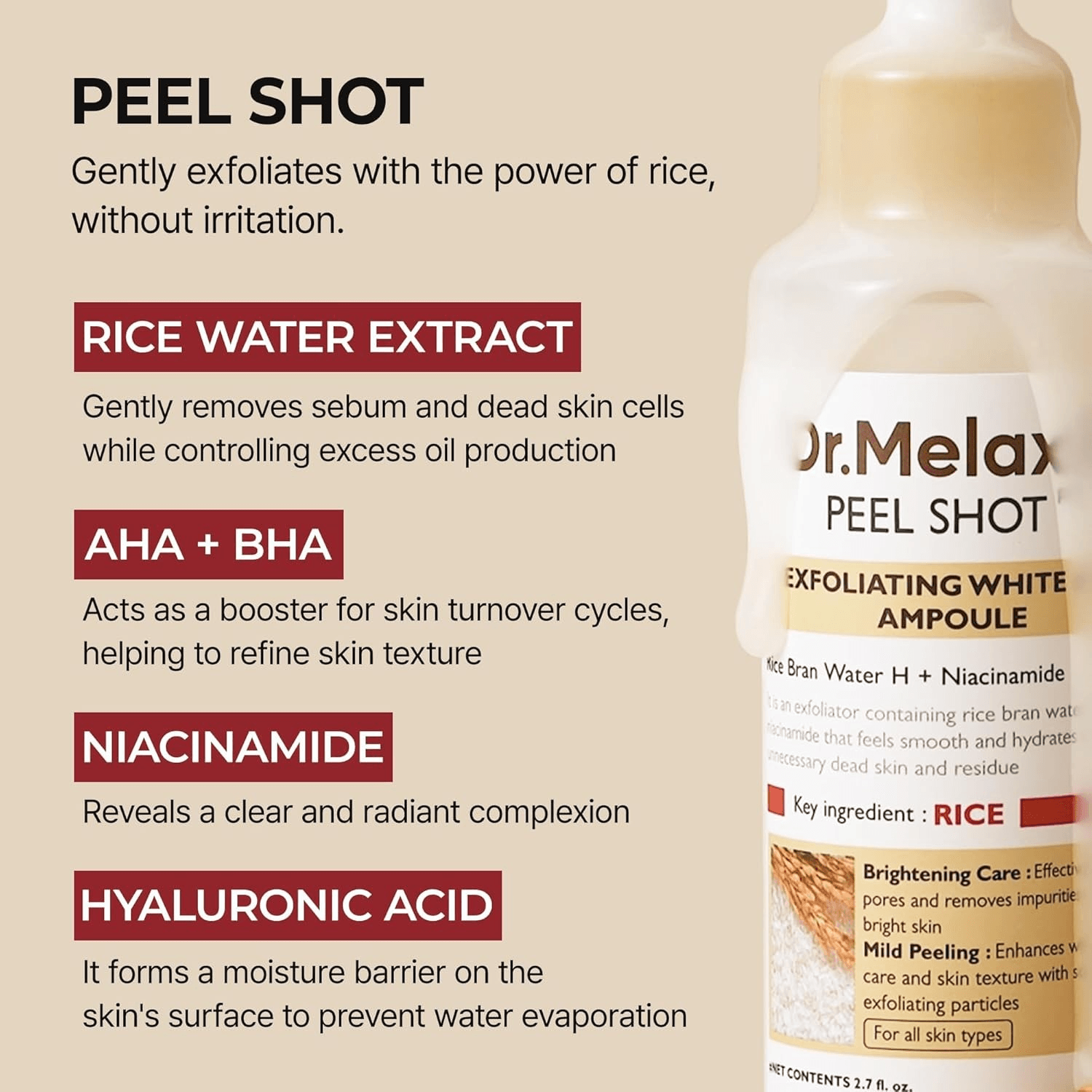 Dr.Melaxin Peel Shot Exfoliating White Rice Ampoule - 80ml view 4